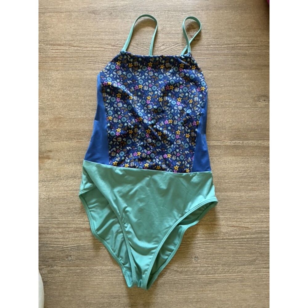 Patagonia Girls XL Shell Seeker One-Piece Swimsuit Floral Blue Green #66265